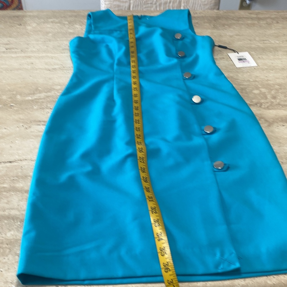 NWT Calvin Klein Elegant Teal Blue Sleeveless Dress, measurements in photos. - Picture 9 of 12